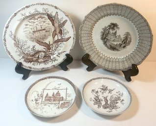 Lot Of Antique Brown & White Decorative Plates