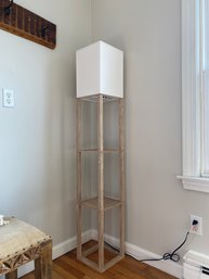 Column Floor Lamp With Driftwood Shelf Base And Canvas Shade