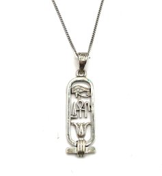 Vintage Italian Sterling Silver Chain With Egyptian Cartouche Pendant