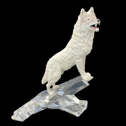 'Cry Of The North' By Franklin Mint Arctic Wolf Figurine On Lead Crystal Base