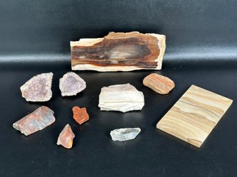 A Small Collection Of Natural Rocks, Crystal & Petrified Wood