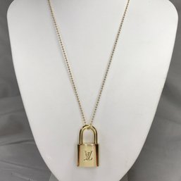 Fabulous Genuine Vintage LOUIS VUITTON Padlock Pendant - Made In France On Custom 14K Gold Plated Bead Chain