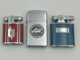 3 Vintage Lighters- Including ZIPPO From Cuise Line And Enamel Ronson