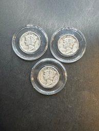 3 Mercury Dimes 1940, 1940-D, 1940-S