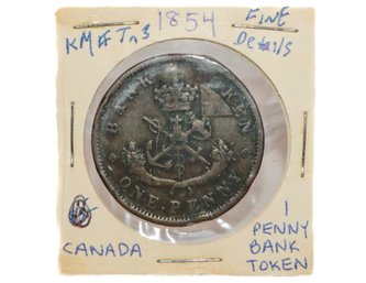 1854 Canada Penny Bank Token