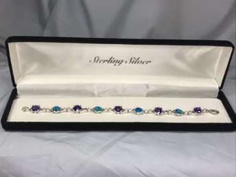Fabulous Brand New 925 / Sterling Silver Bracelet With Amethyst And Australian Opal - Very Pretty Piece