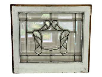 Antique Leaded Glass Window In Wood Frame