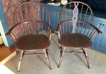 Pair Antique Sack Back Windsor Chairs