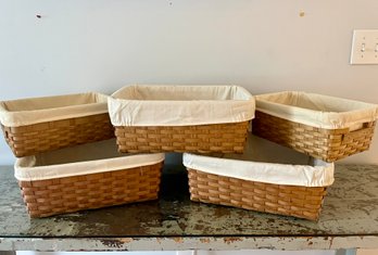 Five Handmade Baskets With Cotton Liners, Made In Vermont