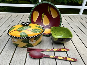 Mixed Entertaining Lot  II- LIKE NEW Painted Bowl And Dishes