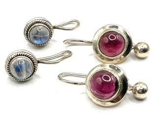 Vintage Sterling Silver Moonstone Dangle Earrings And SILPADA Burgundy Cabochon Dangle Earrings