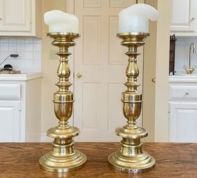 A Pair Of Large Vintage Brass Candle Holders