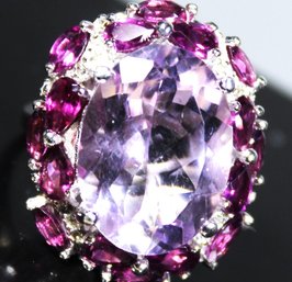 Fine Large Dinner Cocktail Sterling Silver Ring Amethyst Stones Size 6