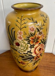 Fabulous Large Vintage Hand Painted Floral Ceramic Vase