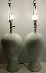 Vintage Pair Large Base End Table Lamps - Pastel - Ceramic 30.5 X 18.5 Widest X 6.5 Base