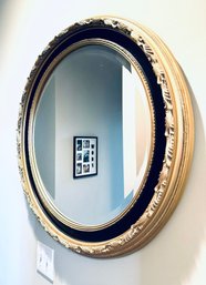 Circular Beveled Mirror With Carved Gilt Border & Ebony Detail