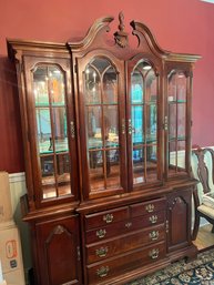 Large Chippendale Style Glass Front China Cabinet With Split Swan Neck Pediment