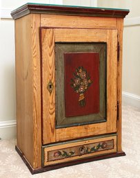 A Vintage Tole Painted Pine Nightstand With Custom Glass Top