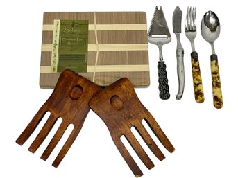 New Bamboo Cutting Board & Assorted Serving Pieces