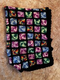 Black / Multi Granny Square Vintage Afghan Blanket