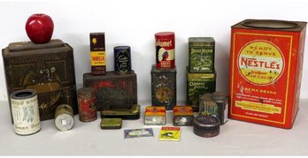 A Lot Of Vintage Advertising Tins, Containers And Celluloid Advertising Mirrors