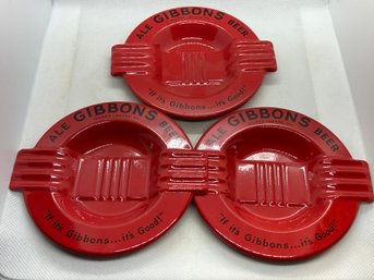 3 Early GIBBONS ALE Pressed Steel Advertising Ashtrays