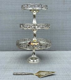 A Silver Plated Desert Tower And Cake Server By Godinger