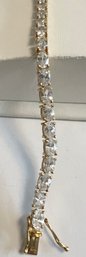 SIGNED W GOLD OVER STERLING SILVER OVAL CZ BRACELET