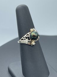 Black Pearl & Diamond 14k White Gold Ring