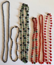 6 Vintage Beaded Necklaces, Mostly Natural Stone: Carnelian, Hematite & More, 2 With Sterling Clasps
