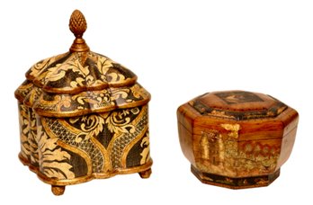 Set Of 2 Decorative Crafts Wood Painted Treasure Cases