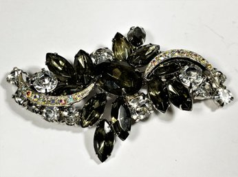 Vintage Large Smoky White Rhinestone Brooch