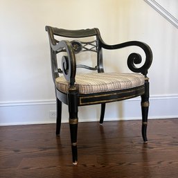 An Antique Ebonized Neo-Classical Arm Chair With Cane Seat