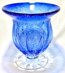 Vintage Blue Glass Hurricane Pedestal Candle Holder/vase