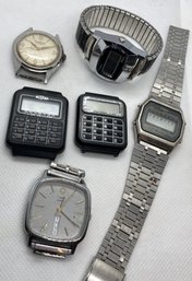 Vintage Retro Wristwatch Lot- 1980s Calculator Watches, Timex SSQ LCD, Pulsar Chronograph