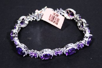 Genuine Amethyst Gemstone Sterling Silver Ladies Bracelet 7 1/4' Long