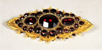 Art Co. Gold Tone Garnet Type Glass Stones Brooch