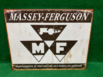 Massey-Ferguson Repro Tin Sign. Manufacturers Of Tractors And Self-propelled Combines. 12 1/2' X 16'.
