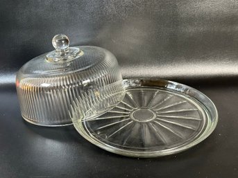 A Vintage Covered Cake Plate In Pressed Glass