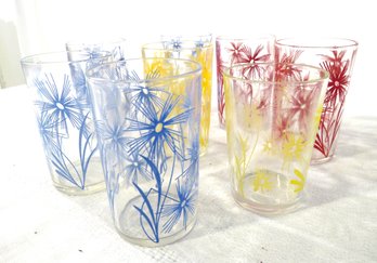 8 Mid Century Modern Floral Juice Glasses