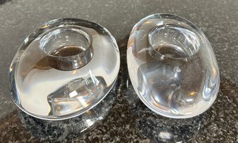 Orrefors Pair Of Heavy Glass Candle Holders