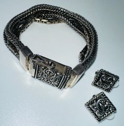 Gorgeous Heavy 925 MLO Sterling Bracelet And Earrings