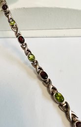 SIGNED MILOR ITALY GARNET & PERIDOT STERLING SILVER BRACELET