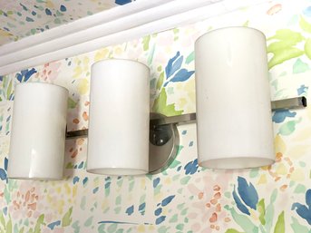 A Modern Milk Glass And Chrome Vanity Fixture