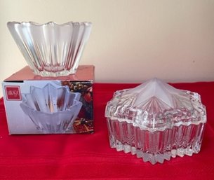 Mikasa Crystal Diamond Fire Lidded Box And Poinsettia Blossom Votive Candle Holder