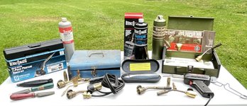 Vintage & Modern BernzOmatic Brass Torch Kits And Cases, Weller Torch & Gun, Coleman Cold Heat And More