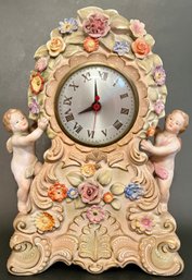 Vintage Electric Mantle Shelf Clock - Cherub Floral - Hand Painted - Ardalt - Lenwile China - Occupied Japan
