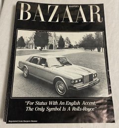 Reprint News Article From Harpers Bazaar 'for Status With An English Accent, The Only Symbol Is A Rolls-royce'