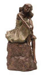 Genesis Fine Arts Mullingar, Ireland   Hand Crafted Woman  In Dress Sitting On Rock