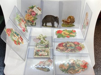 Fine Antique Victorian Era Die-cut Chromolithographic Cards- Valentines, Forget Me Nots And Christmas